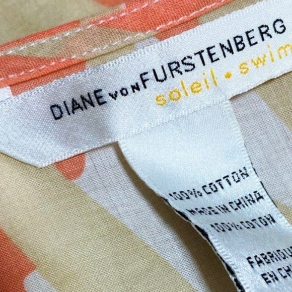 Diane von Furstenberg (DVF),Soleil Coral Wave Print,Cotton Romper,Size Large - Picture 3 of 12